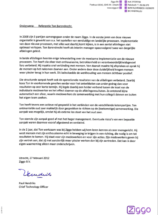 Referentie brief van Kadaster voor Ton Barendrecht